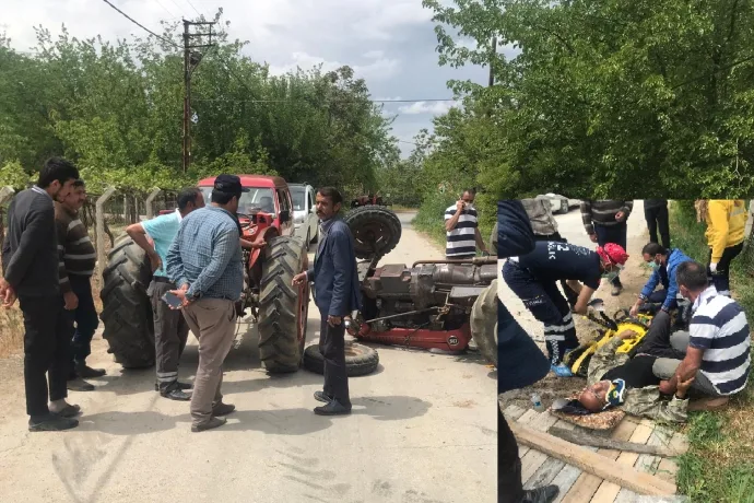 Devrilen traktörün altında kalan sürücü yaralandı  video
